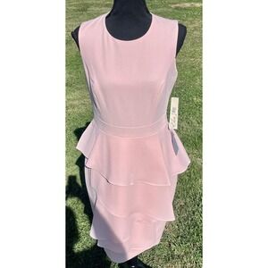 Eliza J Dress Womens 6 Blush Pink Tiered Peplum Sheath Sleeveless Lined Cocktail
